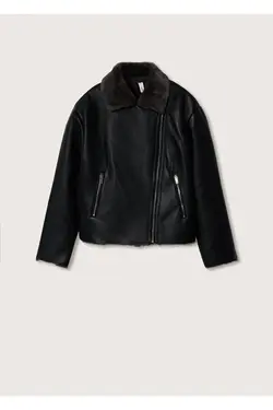 کاپشن به سبک دوچرخه سواری با اندود خز مصنوعی مشکی مانگو MANGO (ساخت اسپانیا)