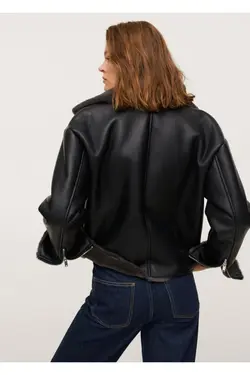 کاپشن به سبک دوچرخه سواری با اندود خز مصنوعی مشکی مانگو MANGO (ساخت اسپانیا)