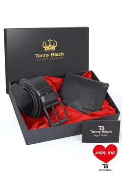 ست کمربند کیف پول چرمی مردانه مشکی تونی بلک Tonny Black (ساخت ترکیه)