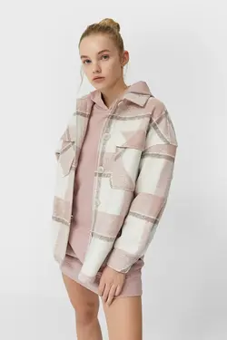 کت بافت چهارخانه صورتی زنانه استرادیواریوس Stradivarius (ساخت اسپانیا)