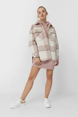 کت بافت چهارخانه صورتی زنانه استرادیواریوس Stradivarius (ساخت اسپانیا)