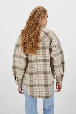 کت بافت چهارخانه خاکی زنانه استرادیواریوس Stradivarius (ساخت اسپانیا)