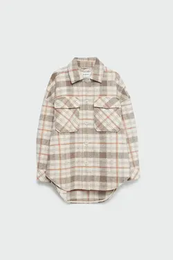 کت بافت چهارخانه خاکی زنانه استرادیواریوس Stradivarius (ساخت اسپانیا)