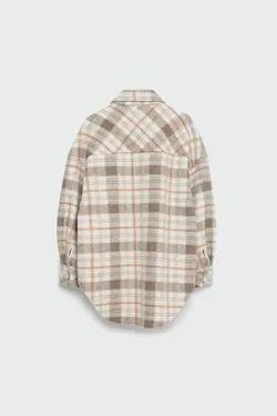 کت بافت چهارخانه خاکی زنانه استرادیواریوس Stradivarius (ساخت اسپانیا)