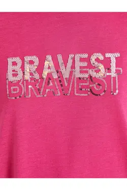 تیشرت یقه خدمه رنگ صورتی زنانه دارای طرح نوشته پولک دوزی کوتون Koton (ساخت ترکیه)