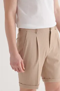 شلوارک پاکتی راه راه جیب دار مردانه کرم آوا Avva (ساخت ترکیه)