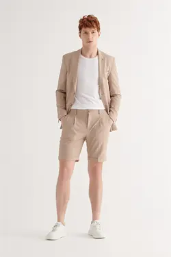 شلوارک پاکتی راه راه جیب دار مردانه کرم آوا Avva (ساخت ترکیه)