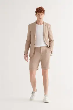 شلوارک پاکتی راه راه جیب دار مردانه کرم آوا Avva (ساخت ترکیه)