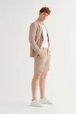 شلوارک پاکتی راه راه جیب دار مردانه کرم آوا Avva (ساخت ترکیه)