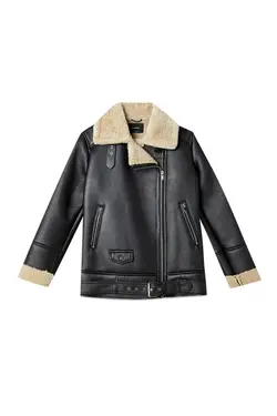 ژاکت چرم مصنوعی مشکی داخل خز زنانه استرادیواریوس Stradivarius (ساخت اسپانیا)