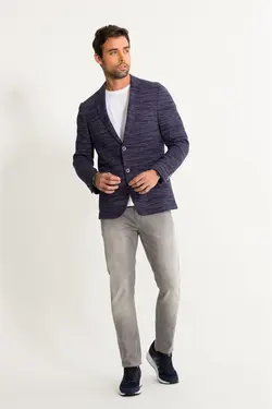 کت تک اسلیم فیت نیلی یقه انگلیسی مردانه آوا Avva (ساخت ترکیه)