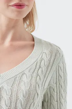 ژاکت بافتنی یقه V بژ زنانه  ماوی Mavi (ساخت ترکیه)