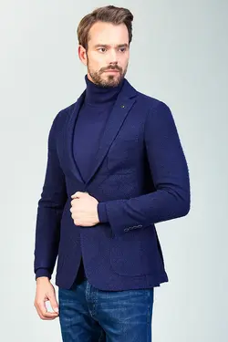 بلوز بافت نیلی یقه اسکی ساده مردانه آوا Avva (ساخت ترکیه)