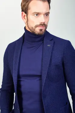 بلوز بافت نیلی یقه اسکی ساده مردانه آوا Avva (ساخت ترکیه)