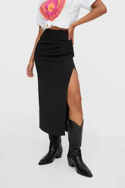 دامن میدی بلند چاک دار مشکی زنانه استرادیواریوس Stradivarius (ساخت اسپانیا)