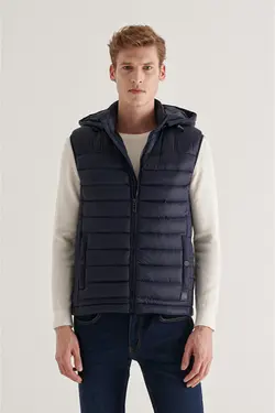 جلیقه کلاه دار بادی سرمه ای مردانه جیب دار آوا Avva (ساخت ترکیه)