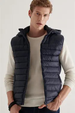 جلیقه کلاه دار بادی سرمه ای مردانه جیب دار آوا Avva (ساخت ترکیه)