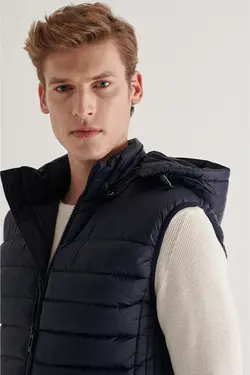 جلیقه کلاه دار بادی سرمه ای مردانه جیب دار آوا Avva (ساخت ترکیه)