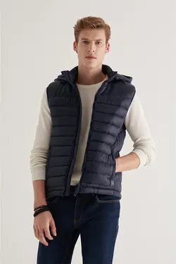 جلیقه کلاه دار بادی سرمه ای مردانه جیب دار آوا Avva (ساخت ترکیه)