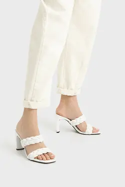 صندل پاشنه بلند بند بافتنی زنانه سفید برشکا Bershka (ساخت اسپانیا)