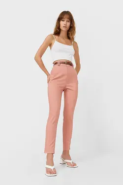 شلوار فاق بلند کمربند دار گلبه ای زنانه از برند استرادیواریوس Stradivarius (ساخت اسپانیا)