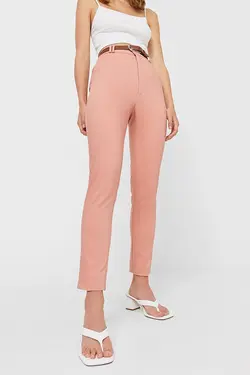 شلوار فاق بلند کمربند دار گلبه ای زنانه از برند استرادیواریوس Stradivarius (ساخت اسپانیا)