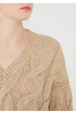 ژاکت بافتنی یقه V قهوه ای زنانه از برند  ماوی Mavi (ساخت ترکیه)