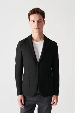 کت تک مردانه یقه انگلیسی جیب دار مشکی آوا Avva (ساخت ترکیه)