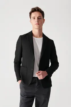 کت تک مردانه یقه انگلیسی جیب دار مشکی آوا Avva (ساخت ترکیه)