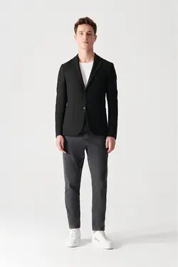 کت تک مردانه یقه انگلیسی جیب دار مشکی آوا Avva (ساخت ترکیه)