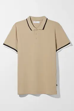 تی شرت یقه دار مردانه رنگ شنی ماسه ای برشکا Bershka (ساخت اسپانیا)