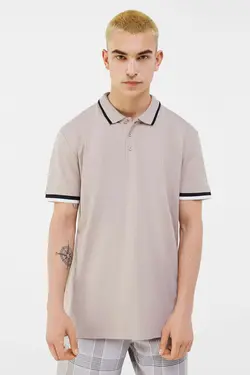 تی شرت یقه دار مردانه رنگ شنی ماسه ای برشکا Bershka (ساخت اسپانیا)