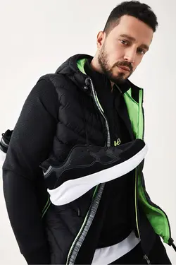 جلیقه بادی جیب دار ضدآب کلاه دار مردانه مشکی آوا Avva (ساخت ترکیه)