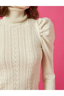 ژاکت بافتنی یقه ایستاده کرمی زنانه از برند  کوتون Koton (ساخت ترکیه)