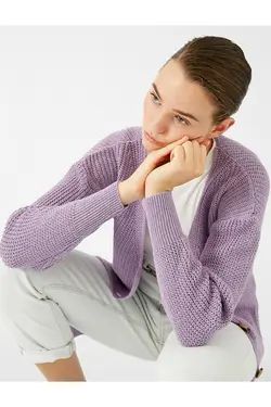 ژاکت بافتنی زنانه یقه V دکمه دار  بنفش زنانه از برند  کوتون Koton (ساخت ترکیه)