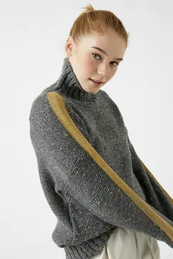 ژاکت بافتنی یقه ایستاده خاکستری زنانه کوتون Koton (ساخت ترکیه)