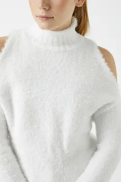 ژاکت بافتنی یقه ایستاده سفید زنانه از برند  کوتون Koton (ساخت ترکیه)