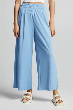 شلوار نخی گشاد کمر پهن زنانه رنگ آبی برشکا Bershka (ساخت اسپانیا)