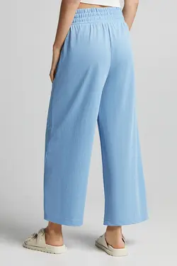 شلوار نخی گشاد کمر پهن زنانه رنگ آبی برشکا Bershka (ساخت اسپانیا)