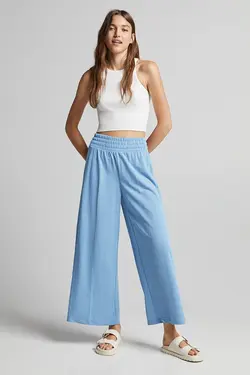 شلوار نخی گشاد کمر پهن زنانه رنگ آبی برشکا Bershka (ساخت اسپانیا)
