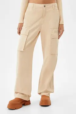 شلوار راسته 6 جیب زنانه رنگ شنی ماسه ای برشکا Bershka (ساخت اسپانیا)