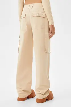 شلوار راسته 6 جیب زنانه رنگ شنی ماسه ای برشکا Bershka (ساخت اسپانیا)