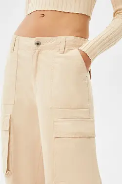 شلوار راسته 6 جیب زنانه رنگ شنی ماسه ای برشکا Bershka (ساخت اسپانیا)