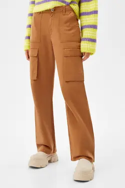 شلوار راسته 6 جیب زنانه رنگ شتری برشکا Bershka (ساخت اسپانیا)