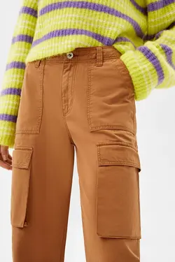 شلوار راسته 6 جیب زنانه رنگ شتری برشکا Bershka (ساخت اسپانیا)