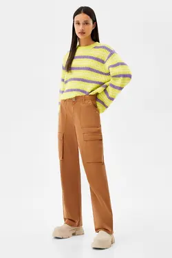 شلوار راسته 6 جیب زنانه رنگ شتری برشکا Bershka (ساخت اسپانیا)