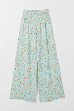 شلوار راسته گشاد زنانه گل گلی رنگ سبز برشکا Bershka (ساخت اسپانیا)