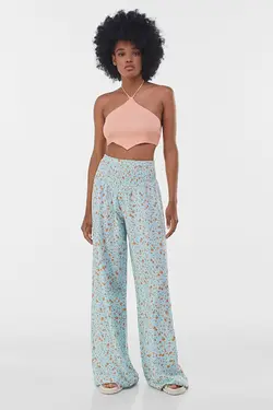شلوار راسته گشاد زنانه گل گلی رنگ سبز برشکا Bershka (ساخت اسپانیا)