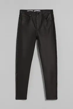 شلوار چرم مصنوعی جذب 5 جیبی زنانه رنگ مشکی برشکا Bershka (ساخت اسپانیا)