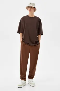 شلوار کلاسیک آجدار گشاد مردانه رنگ قهوه ای برشکا Bershka (ساخت اسپانیا)